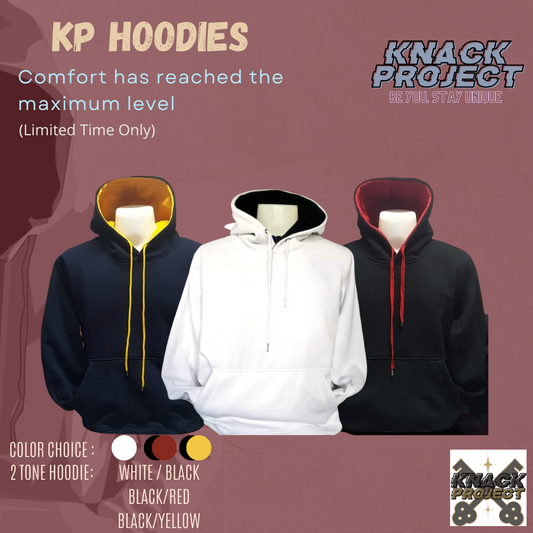 KP HOODIE UNISEX BLACK (BLACK HOODIES / PULL OVER UNISEX KNACK PROJECT 2 tone hoodies)